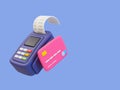 3d minimal online shopping payment. moneyless checkout concept. payment terminal with a credit card.