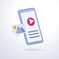 3D minimal social media with video and photo gallery on mobile application and mobile phone cartoon realistic render