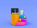 3d minimal startup process concept. Starting a business. Launching a new business. pie graph with a startup process. 3d
