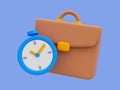 3d minimal work icon. rush hour. stopwatch with a briefcase.