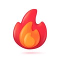 3D minimalist flame glossy finish. Cartoon fire that burns until it generates heat energy. 3D Vector Illustration