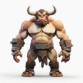 3d Cel Shaded Minotaur In Full Body Pose On White Background