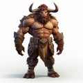 3d Minotaur Character In Cel Shading On White Background