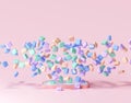 3D Mobile Application development concept. Floating applications to the phone, app coding, user interface design. 3D render Royalty Free Stock Photo