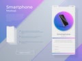 3D mobile phone. Telephone or smartphone. IT application. Website realistic mockup. Wireless communication. Device