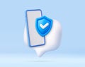 3D Mobile Security Icon with Shield and Checkmark Royalty Free Stock Photo