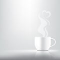 3D Mock up Realistic a cup of coffee, tea or hot milk for Drink product with heart smoke Abstract Background