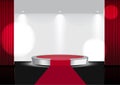 3D Mock up Realistic Open Red Curtain on Metallic Carpet Stage or Cinema for Show, Concert or Presentation with Spotlight