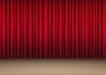 3D Mock up Realistic Open Red Curtain on Wooden Stage or Cinema for Show, Concert or Presentation background illustration