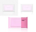 3D Mock up Realistic Soap Bar Cosmetic Transparent Sachet Packaging Paper Wrap or Plastic Pack for Advertising Design Background