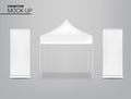 3D Mock up Realistic Tent Kiosk Booth With Banner POP for Sale Marketing Promotion on Background Illustration. Event and