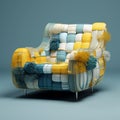 Colorful Patchwork Seat In Teal And Yellow - Abstract Photorealistic Design