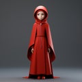 Minimalist 3d Model Of Mary In Red Cloak With Toy-like Proportions