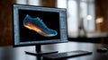 3D Model Of Athletic Shoe On Computer Screen Royalty Free Stock Photo