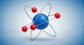 3D Model of an Atom with Blue Nucleus and Red Electrons Orbiting Royalty Free Stock Photo