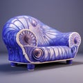 Fantasy-inspired 3d Model Of Blue Couch With Swirl Design