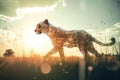 A 3d model of a cheetah walking through tall grass. AI generative image. Royalty Free Stock Photo