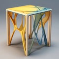 Organic Fluid Lines: 3d Printed Blue And Yellow Stool With Maya Rendering