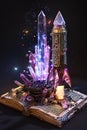 A 3D model of a fantastical rocket crafted from elemental crystals