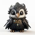 Little Cute Corvus: 3d Model Of An Infant Black Owl With A Golden Cloak