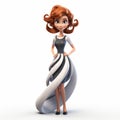 Realistic Cartoon Model In White And Black Dress