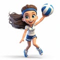 Whimsical Cartoon Girl Volleyball Player In Motion - Realistic And Hyper-detailed Renderings