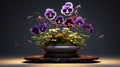 Asian-inspired 3d Rendered Pansy Plant In Wooden Basket