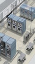 3D model of Fullservice commercial laundry facility with efficient workflow Royalty Free Stock Photo