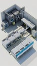 3D model of Fullservice commercial laundry facility with efficient workflow Royalty Free Stock Photo