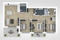 Floor plan of a house top view 3D illustration. Open concept living apartment layout