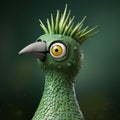 3d Model Of A Green Bird With Spiked Hair - Tiago Hoisel Style Royalty Free Stock Photo