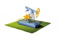 3d model of ground with grass and oil pump jack isolated on whi