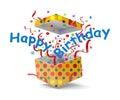Happy Birthday symbol springing out from a gift box Royalty Free Stock Photo