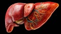 Detailed View of Human Liver Anatomy Display in 3D Showing Lobes and Blood Vessels With a Black Background Highlighting Royalty Free Stock Photo