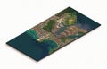 3d model of Jimbaran beach, Bali Indonesia, Japan. Isometric map virtual terrain 3d for infographic. Geography and topography