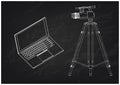 3d model of laptop and camcorder with a tripod Royalty Free Stock Photo