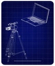 3d model of laptop and camcorder with a tripod Royalty Free Stock Photo