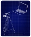 3d model of laptop and camcorder with a tripod