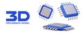3D model of main processor. Vector CPU in different positions