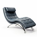 Blue And White Leather Chaise Lounge Chair On White Background