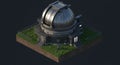 A 3D model of an observatory with a large, metallic dome and a small telescope on a Royalty Free Stock Photo
