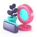 Large size icon with a mirror, a flower and a cosmetic bag