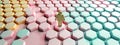 3D model of a person icon standing on colorful hexagonal tiles, depicting decision making or choice. Creative concept for