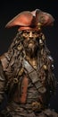 Realistic Pirate Captain Statue With Detailed Illustrations And Rusty Debris