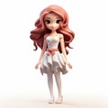 3d Model Of Red Haired Girl In White Dress - Cartoon Style Royalty Free Stock Photo