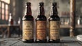 3D model of Rustic and vintage inspired beer bottle labeling Royalty Free Stock Photo