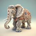 Colorful Voxel Art Elephant: 3d Model Illustration With Mayan And Mechanical Designs