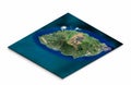 3d model of a small island in Japan. Isometric map virtual terrain 3d