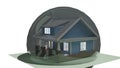 3d model of a 2-storey cottage under a dome on a transparent background. alpha channel.