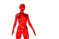 3D model. Transparent red figure of a naked bald woman on a black background.